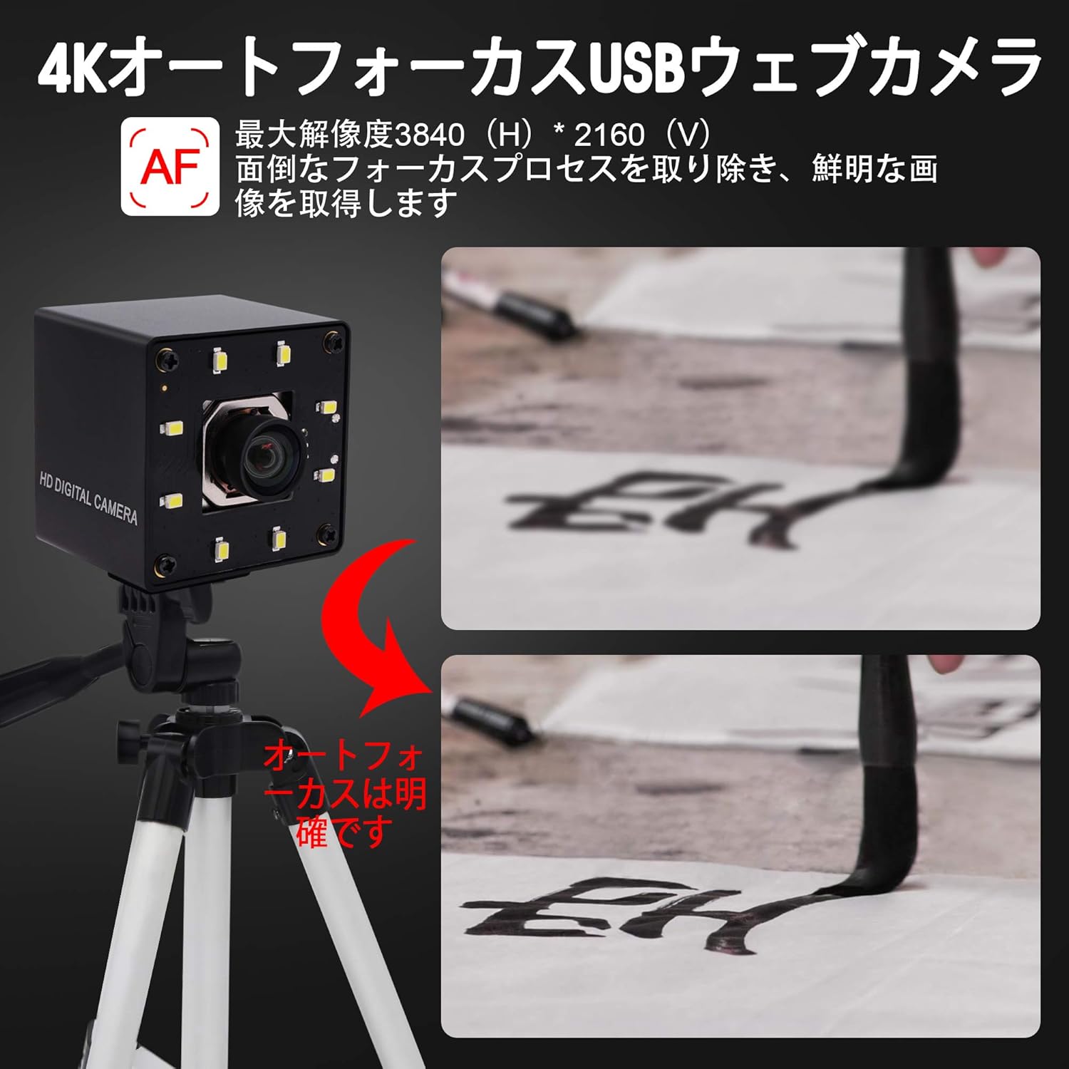 4k USBカメラ ELPオートフォーカス 100度歪みのないレンズ LEDライト